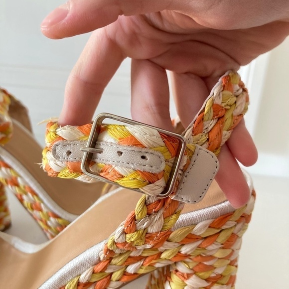 NWOT Castaner Adara Platform Raffia Yellow & Orange Braided Heels Sz 41 - Picture 4 of 9